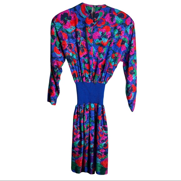 Vintage women’s bright floral long sleeve satin midi dress - Picture 5 of 5